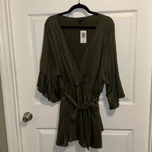 Torrid Surplice Blouse Stretch Challis Olive Green